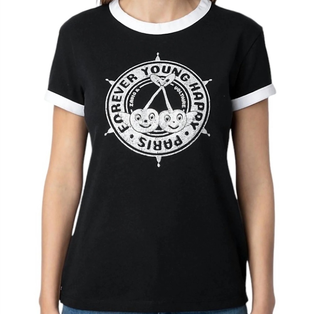 Zadig & Voltaire Walk Diamanté Insignia BC Blason Strass Ringer Tee Rhinestone